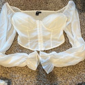White Corset Crop top with long sleeve blouse by Windsor